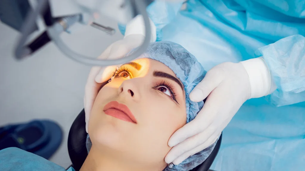 Woman being prepped for Vitreo retinal surgery